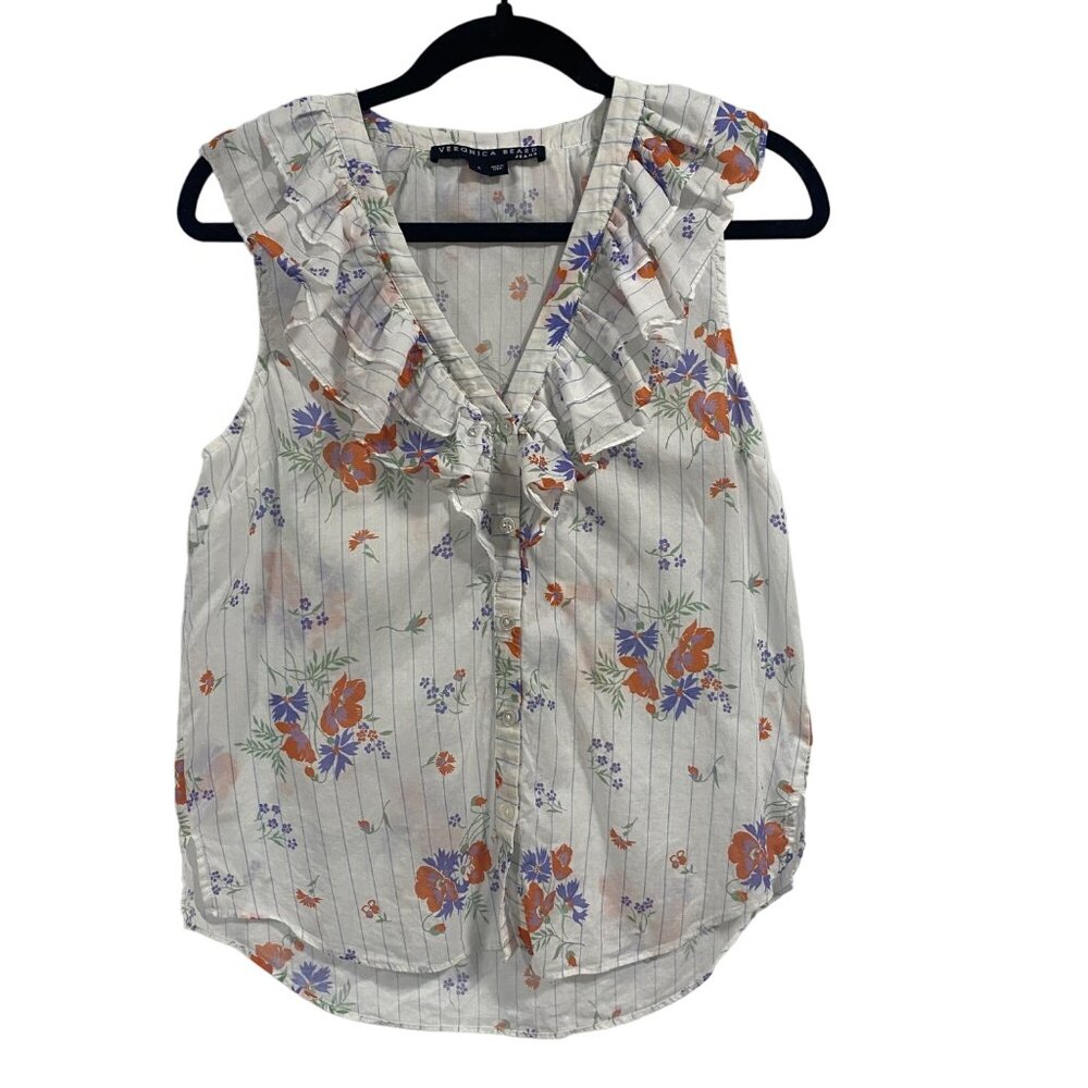 Veronica Beard Leina Floral‎ Ruffle Lightweight Blouse Size S
